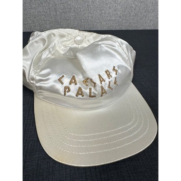 Vintage Ceasars Palace Adult Hat Baseball Cap Adjustable White Gold Satin Silky - Picture 3 of 15